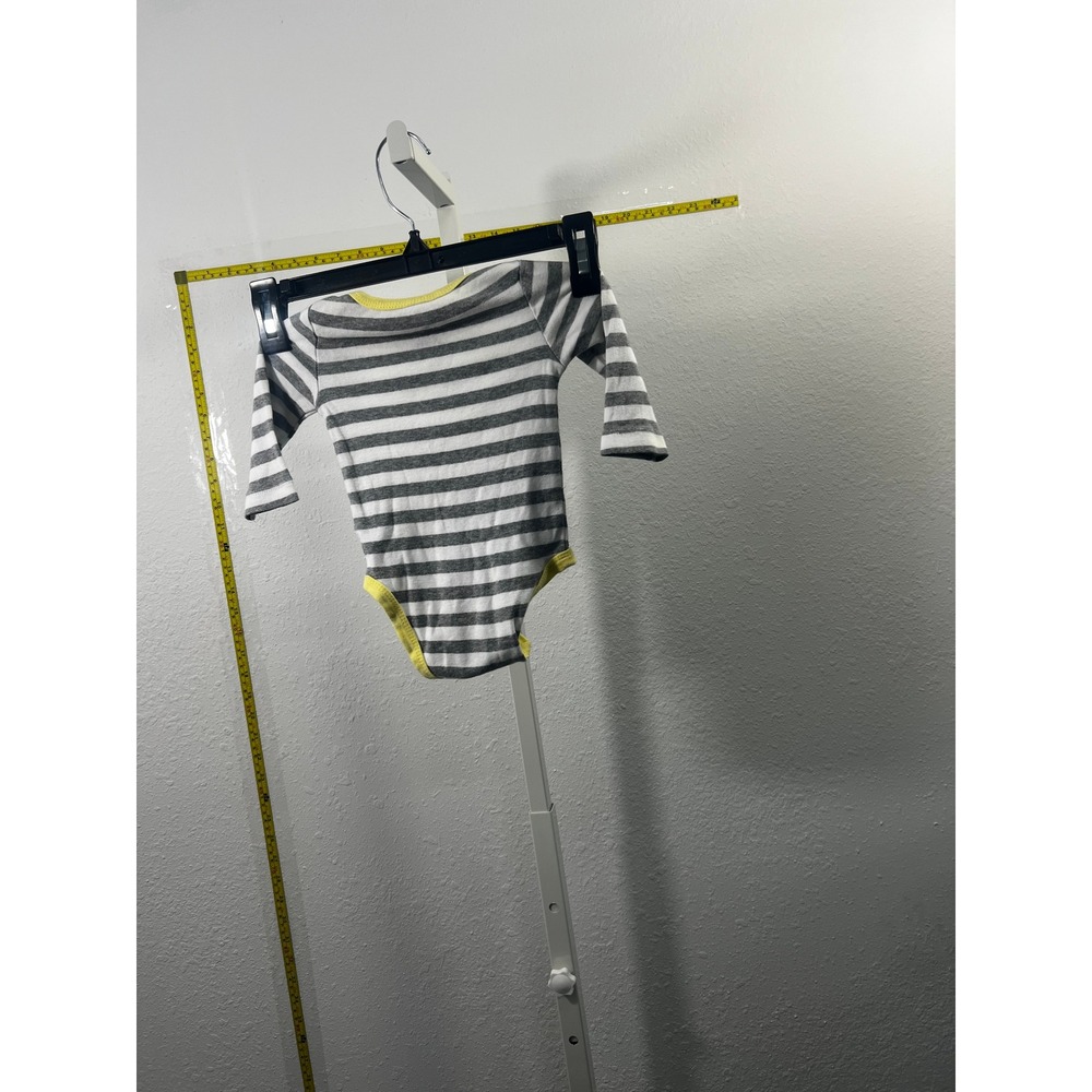 Circo Bodysuit 3-6M Long Sleeve Grey White Striped Yellow Trim Cotton One‎ Piece